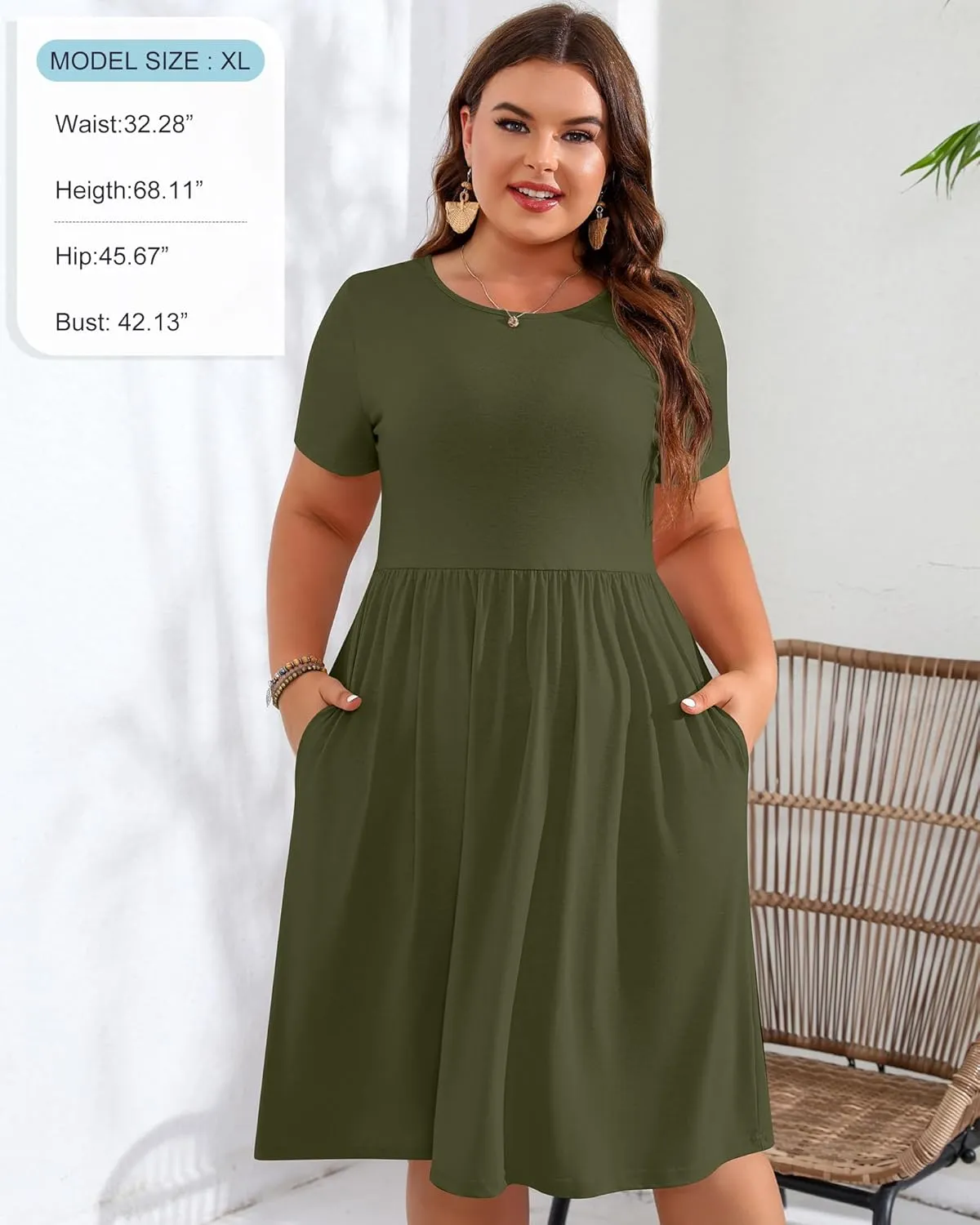 Riyiper 2 Pack Women Short Sleeve Dresses, Loose Fit Casual T Shirt Dress, Ladies Knee Length Swing Dress with Pockets