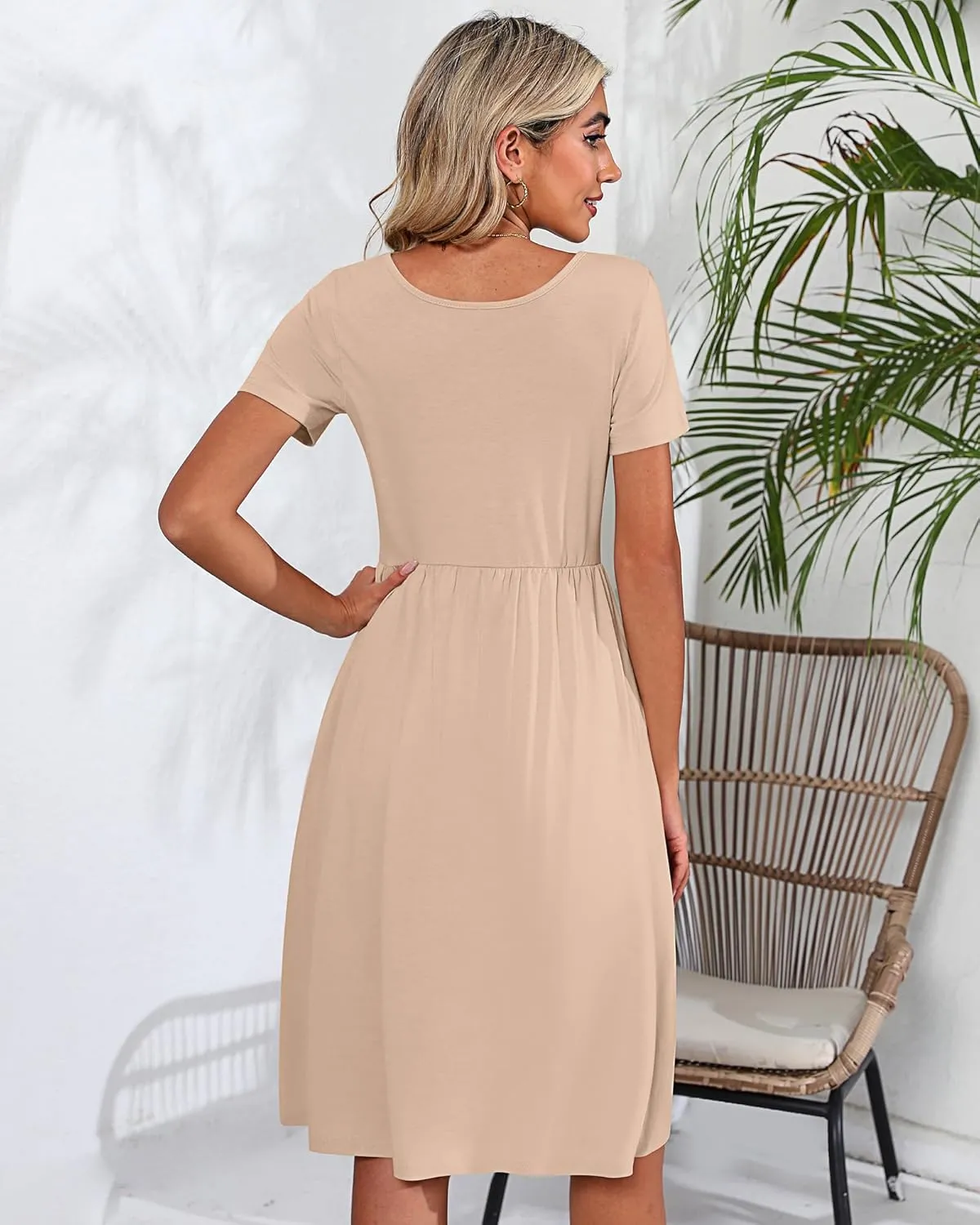 Riyiper 2 Pack Women Short Sleeve Dresses, Loose Fit Casual T Shirt Dress, Ladies Knee Length Swing Dress with Pockets