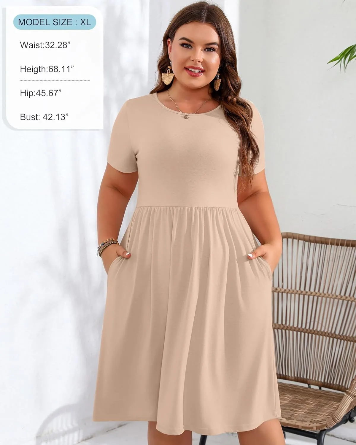 Riyiper 2 Pack Women Short Sleeve Dresses, Loose Fit Casual T Shirt Dress, Ladies Knee Length Swing Dress with Pockets