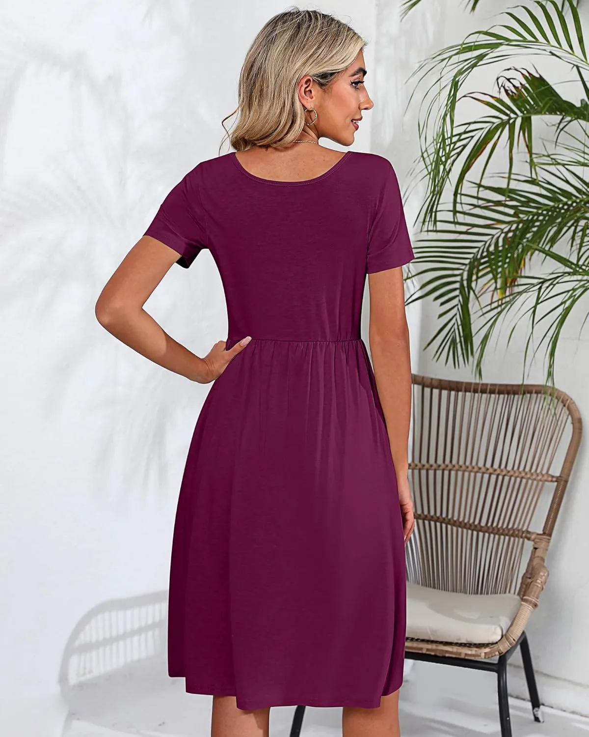 Riyiper 2 Pack Women Short Sleeve Dresses, Loose Fit Casual T Shirt Dress, Ladies Knee Length Swing Dress with Pockets