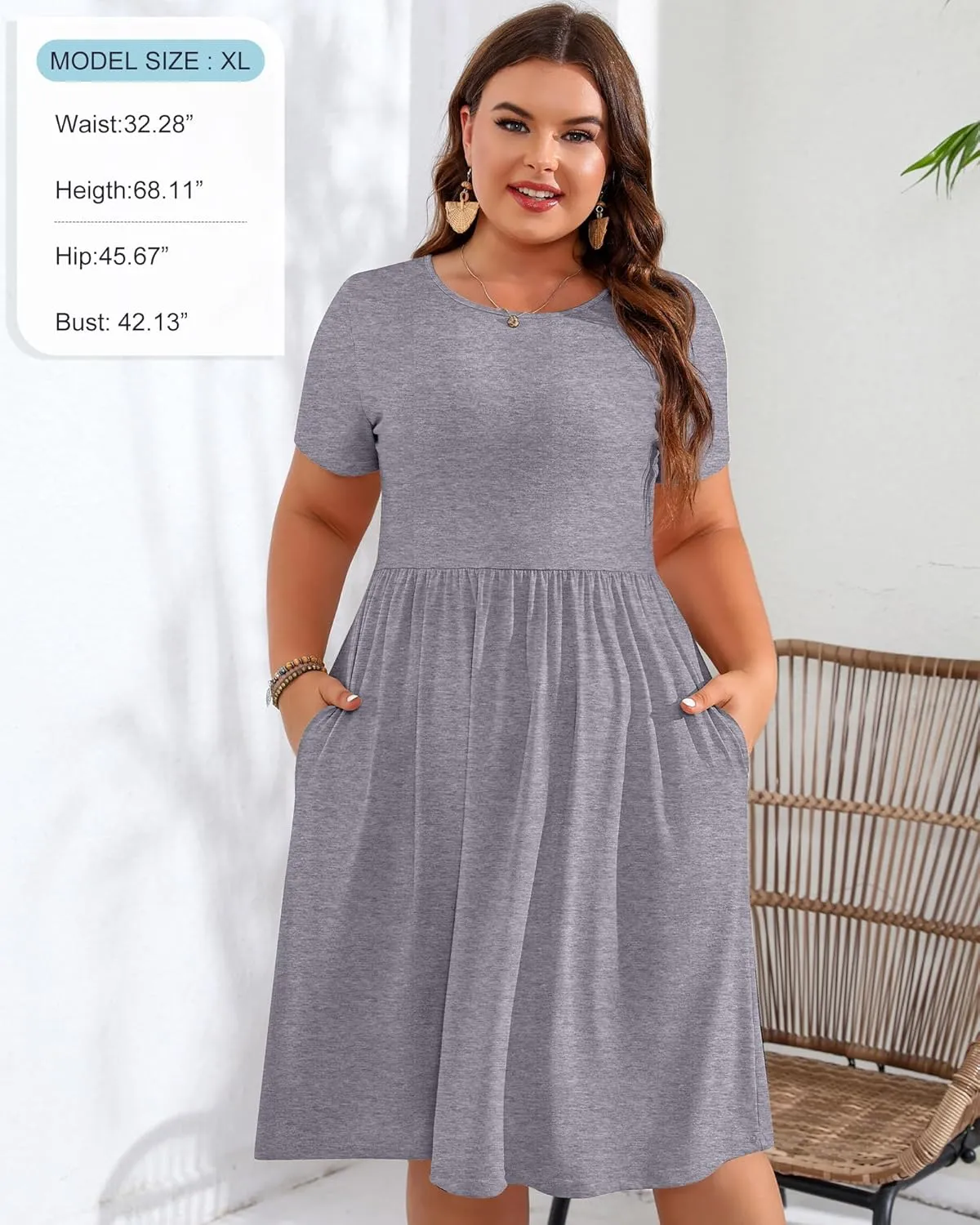 Riyiper 2 Pack Women Short Sleeve Dresses, Loose Fit Casual T Shirt Dress, Ladies Knee Length Swing Dress with Pockets