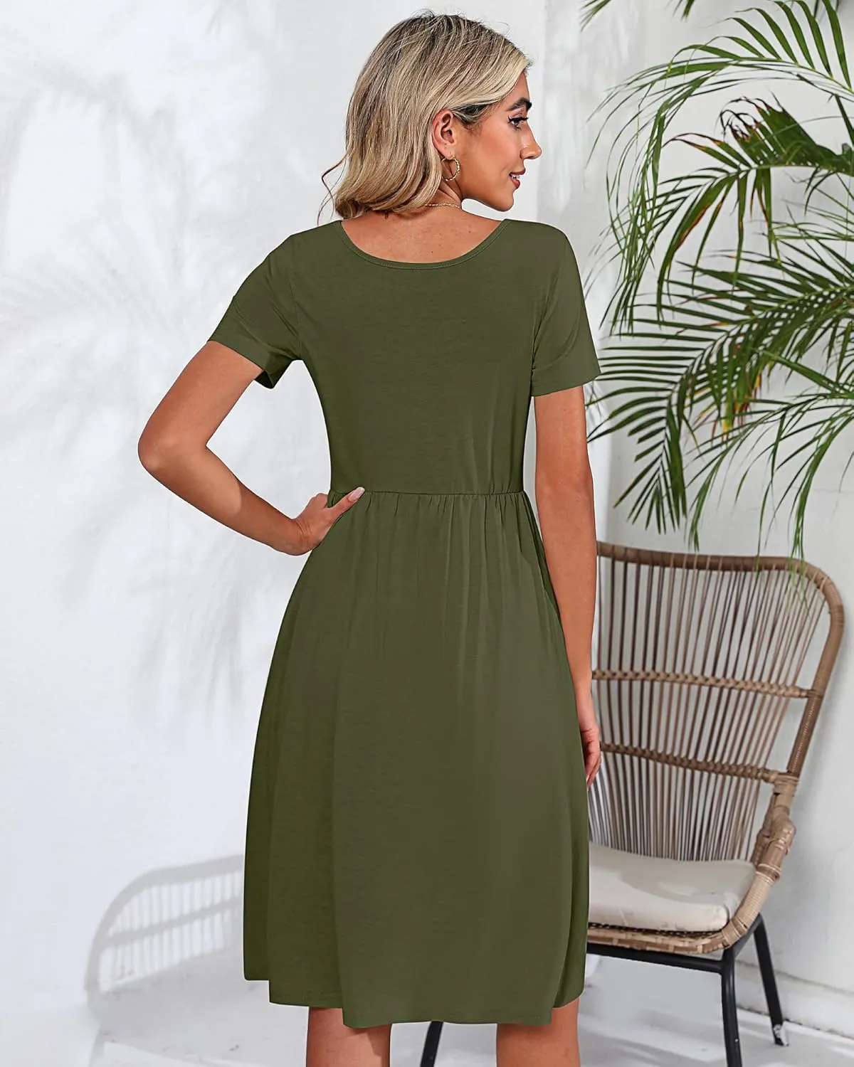 Riyiper 2 Pack Women Short Sleeve Dresses, Loose Fit Casual T Shirt Dress, Ladies Knee Length Swing Dress with Pockets