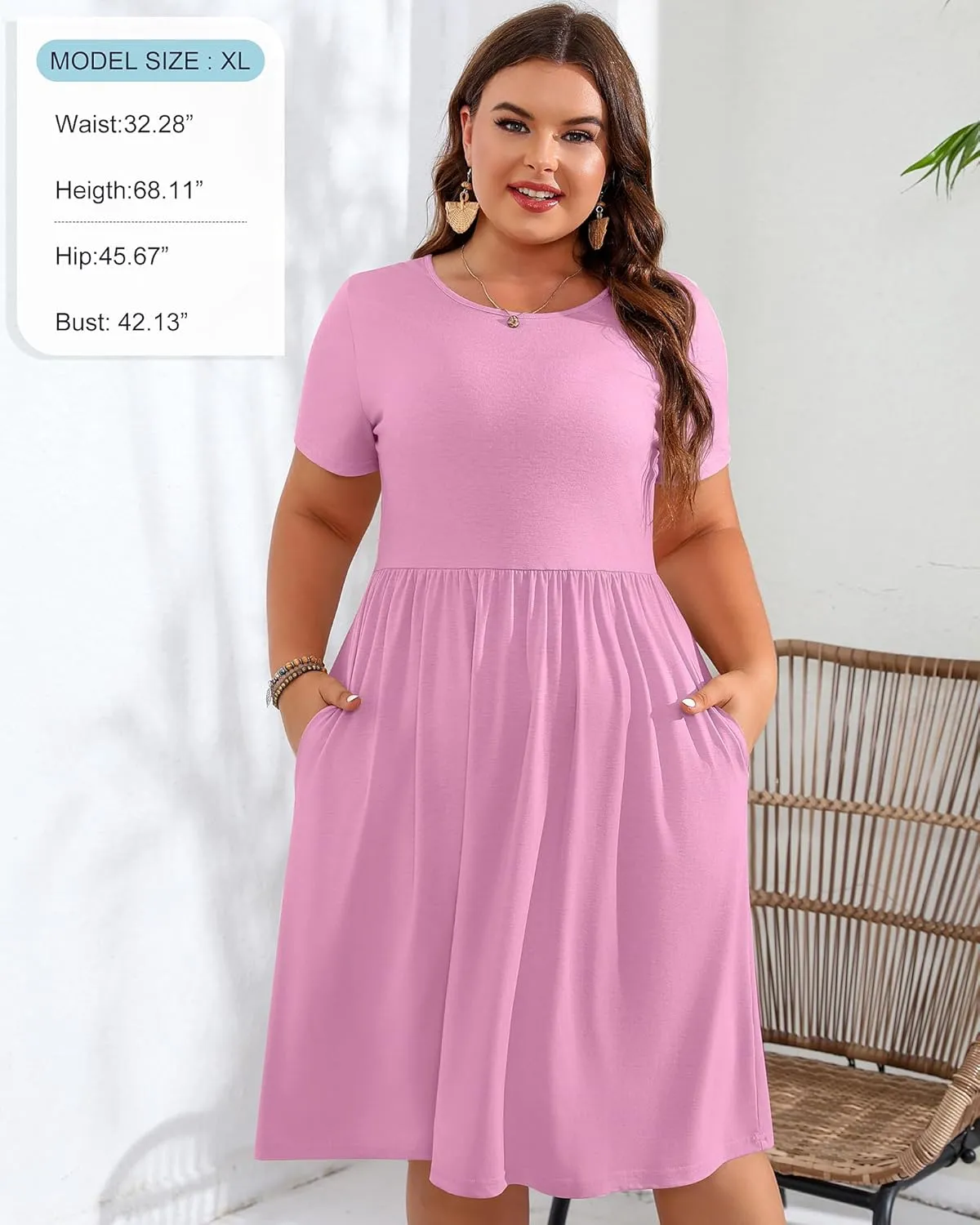 Riyiper 2 Pack Women Short Sleeve Dresses, Loose Fit Casual T Shirt Dress, Ladies Knee Length Swing Dress with Pockets
