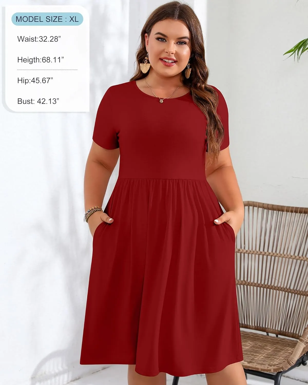 Riyiper 2 Pack Women Short Sleeve Dresses, Loose Fit Casual T Shirt Dress, Ladies Knee Length Swing Dress with Pockets