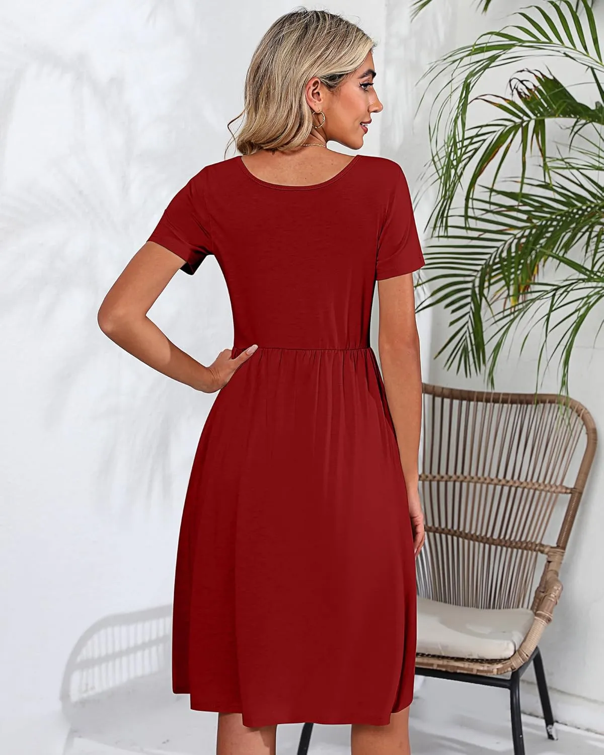 Riyiper 2 Pack Women Short Sleeve Dresses, Loose Fit Casual T Shirt Dress, Ladies Knee Length Swing Dress with Pockets
