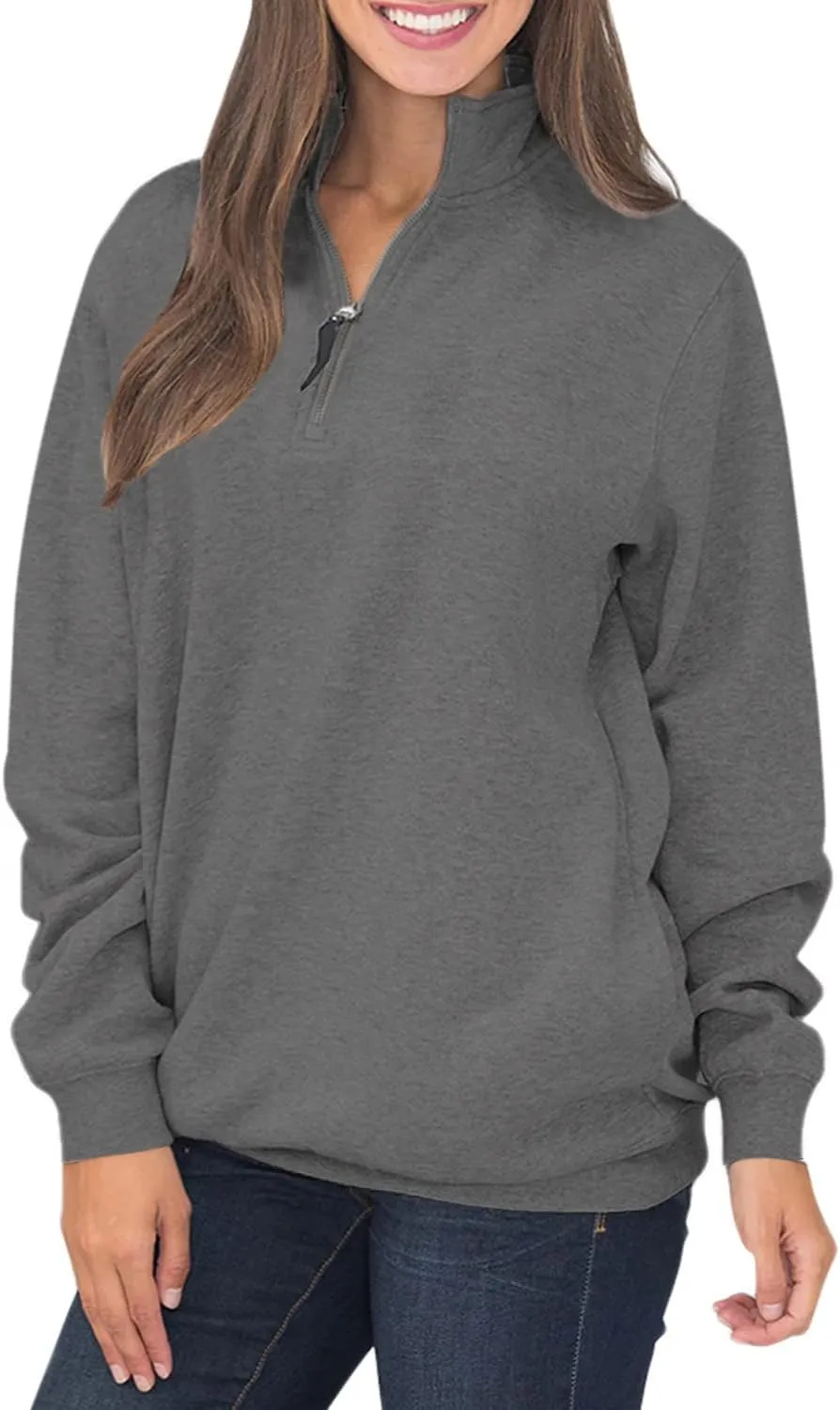 Samefar Womens Warm Cozy High Neck Long Sleeve Solid 1/4 Zip Pullover Sweatshirts with Pockets