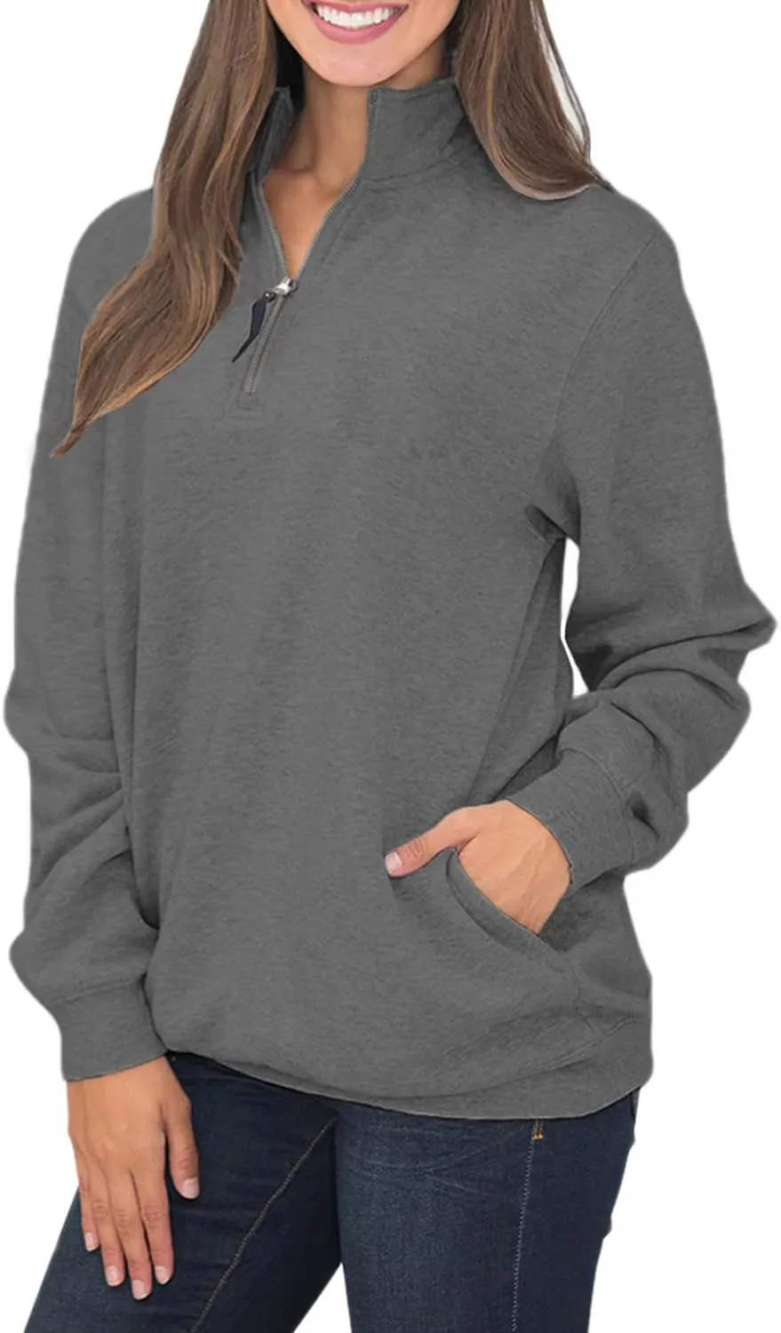 Samefar Womens Warm Cozy High Neck Long Sleeve Solid 1/4 Zip Pullover Sweatshirts with Pockets