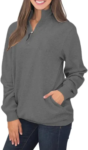 Samefar Womens Warm Cozy High Neck Long Sleeve Solid 1/4 Zip Pullover Sweatshirts with Pockets