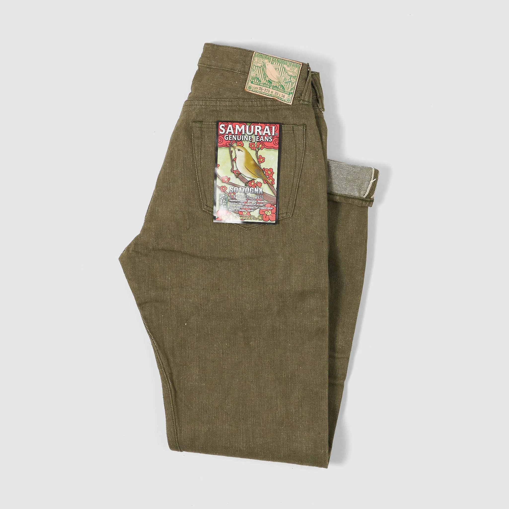 Samurai Jeans Slim Tapered 5 Pocket Green Selvage Denim