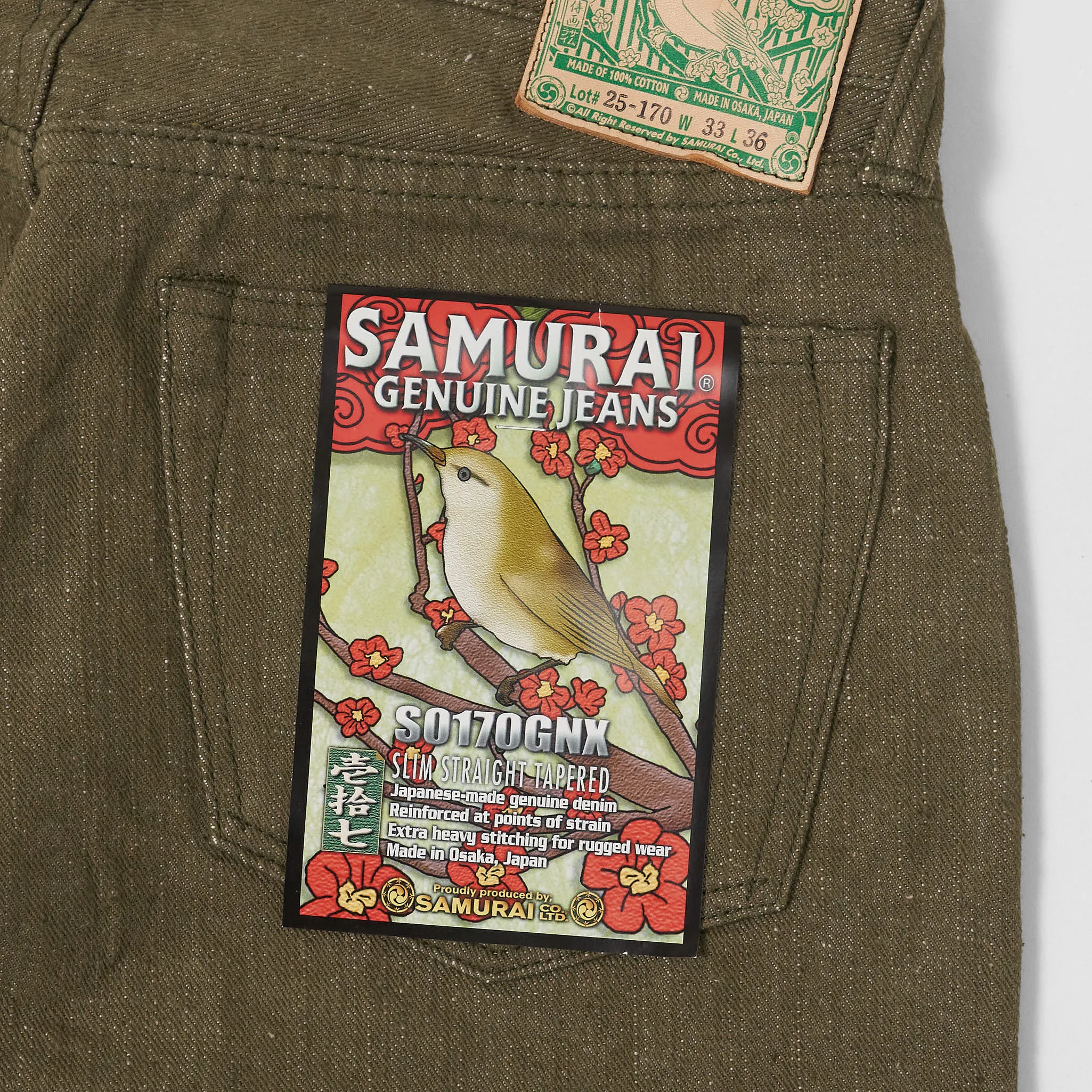 Samurai Jeans Slim Tapered 5 Pocket Green Selvage Denim