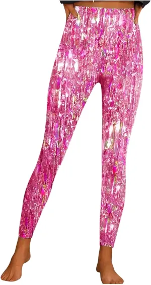 Sequin Print Pants Women Fashion Y2K Yoga Workout Leggings Stretch High Waisted Elastic Streetwear Cozy Lounge Slacks