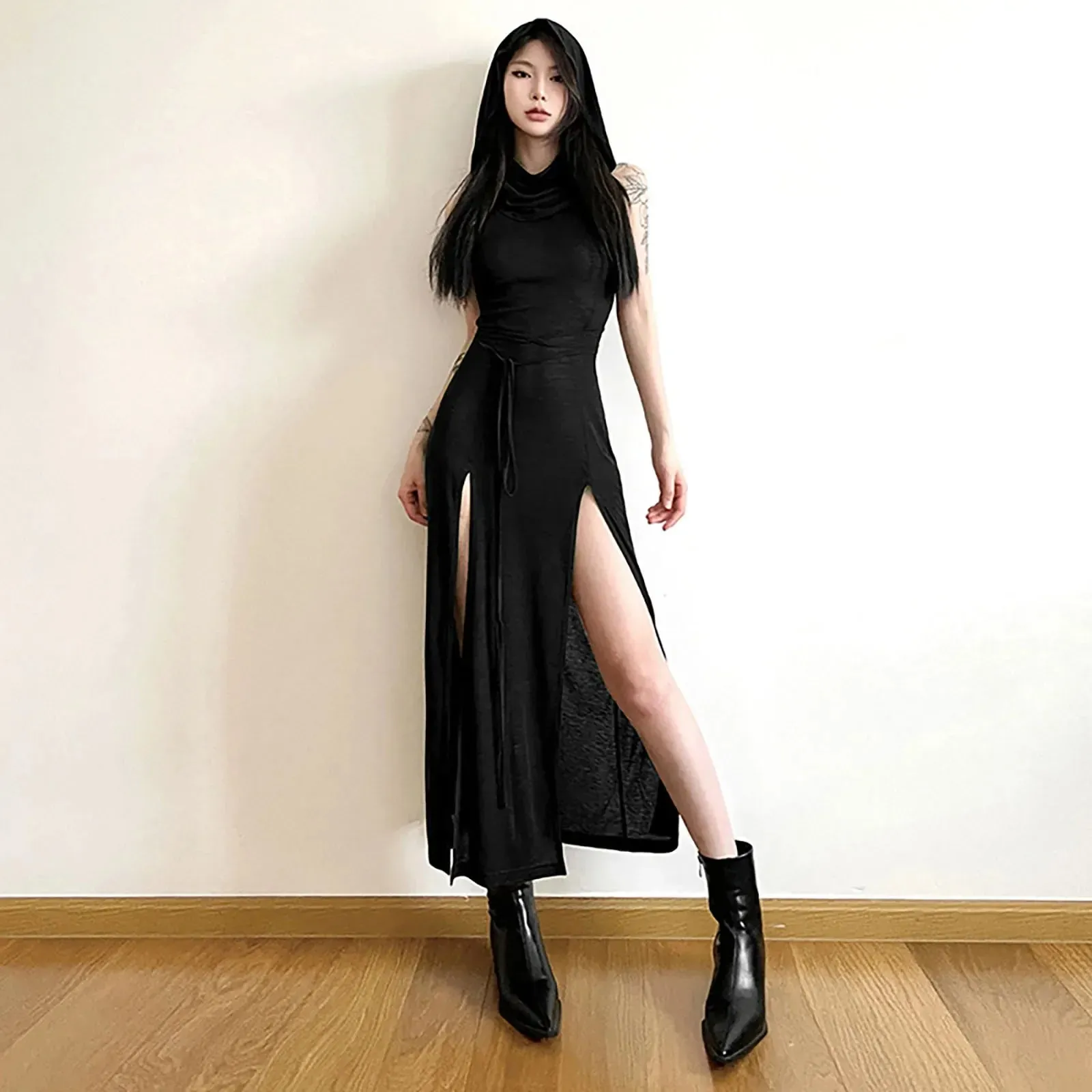 Sexy Y2K High Street Mesh Sleeveless Split Party Casual Gothic Dress