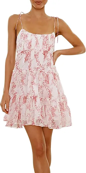 Short Summer Dresses for Women 2025 Chiffon Spaghetti Strap Floral Mini Dress Flowy Tiered Ruffed Hem Boho Sundress