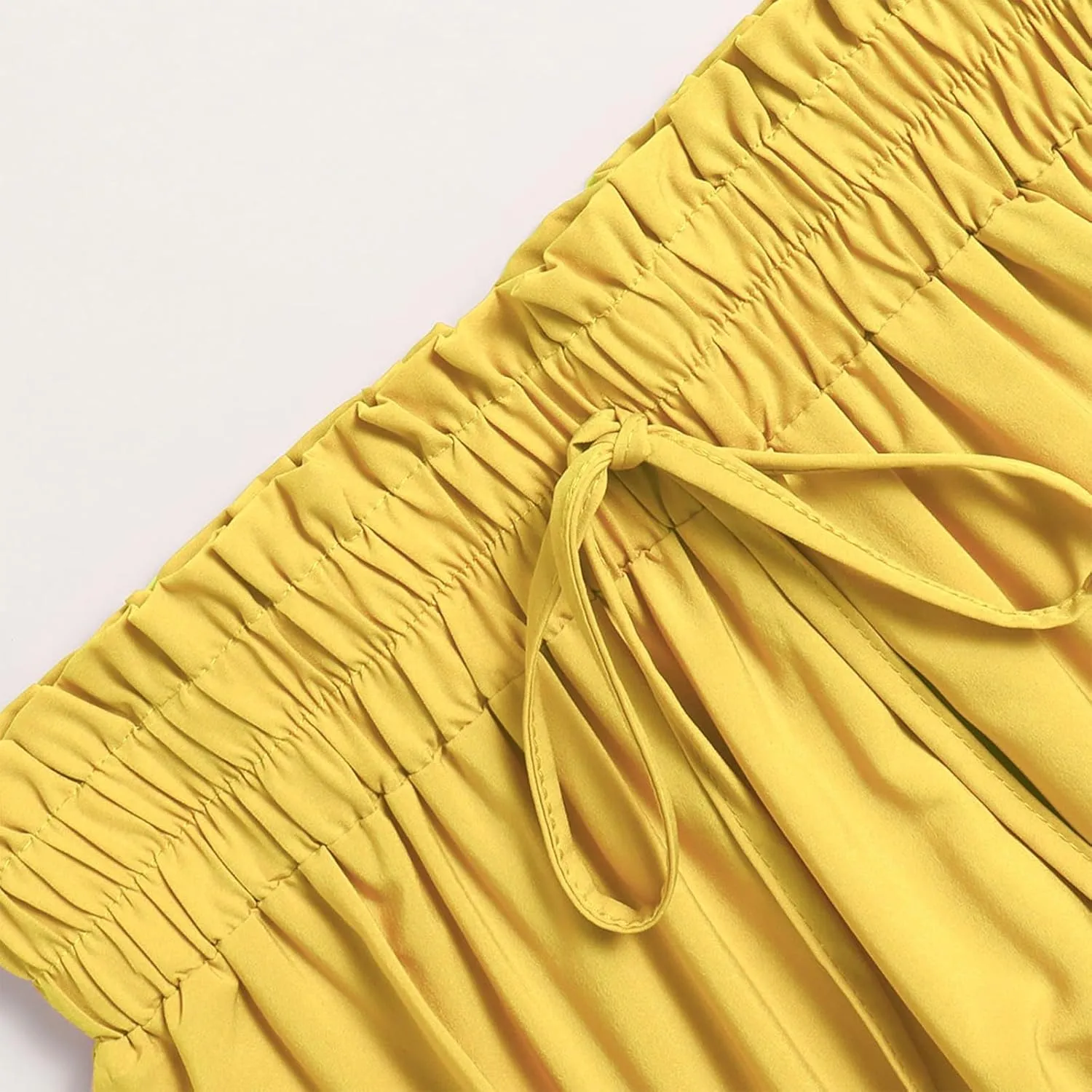 Skirts for Women Summer Drawstring High Waist Midi Skirt Loose Aline Solid Color Tiered Ruffle Knee Length Skirt