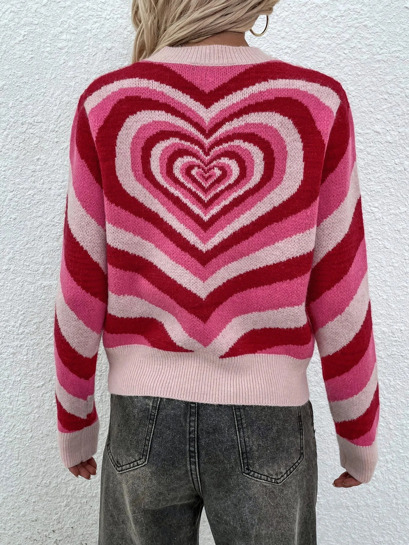 Smaibulun | Pink Red Heart Ring Knit Top