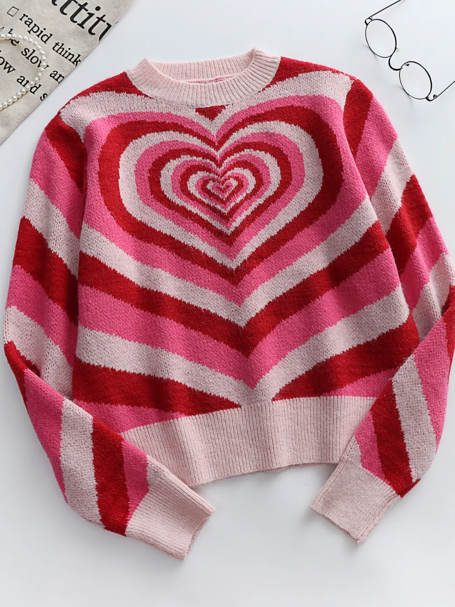 Smaibulun | Pink Red Heart Ring Knit Top