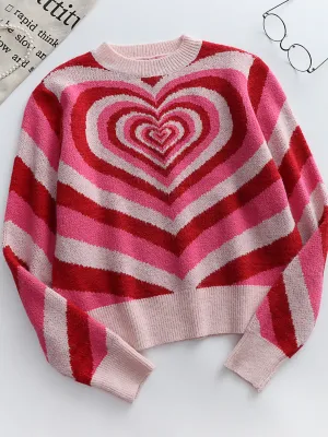 Smaibulun | Pink Red Heart Ring Knit Top