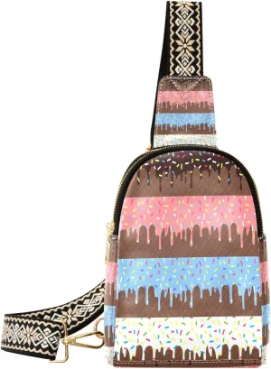 Small Sling Bag for Women Flowing Glaze PC Leather Fanny Pack Crossbody Colorful Fashion Waist Packs Chest Bag for Travel Sports Running Hiking