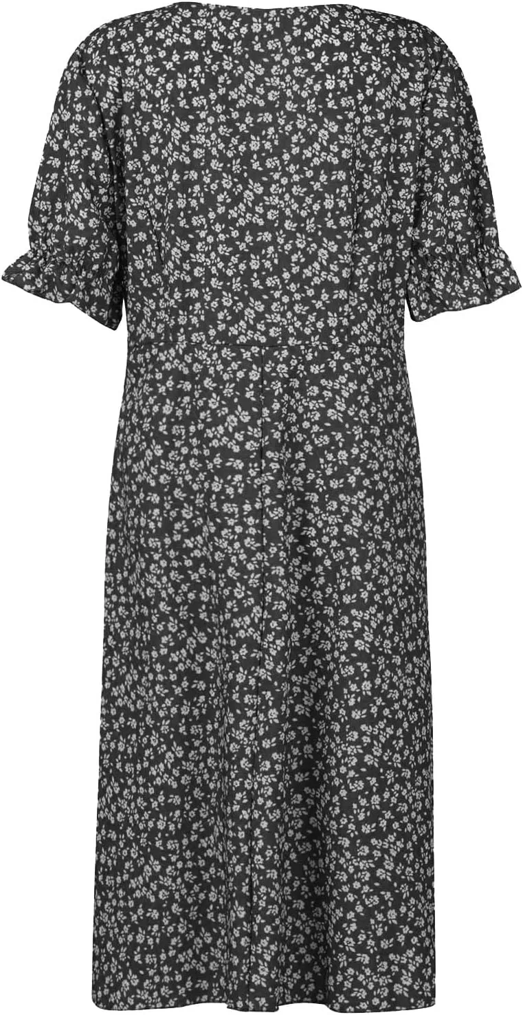 Spring Dresses for Women 2025 Fashion Floral Print V Neck 3/4 Sleeve Dress High Waist Boho Dresses Wrap Maxi Dress