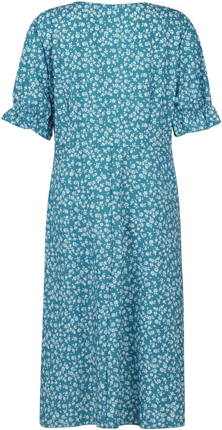 Spring Dresses for Women 2025 Fashion Floral Print V Neck 3/4 Sleeve Dress High Waist Boho Dresses Wrap Maxi Dress
