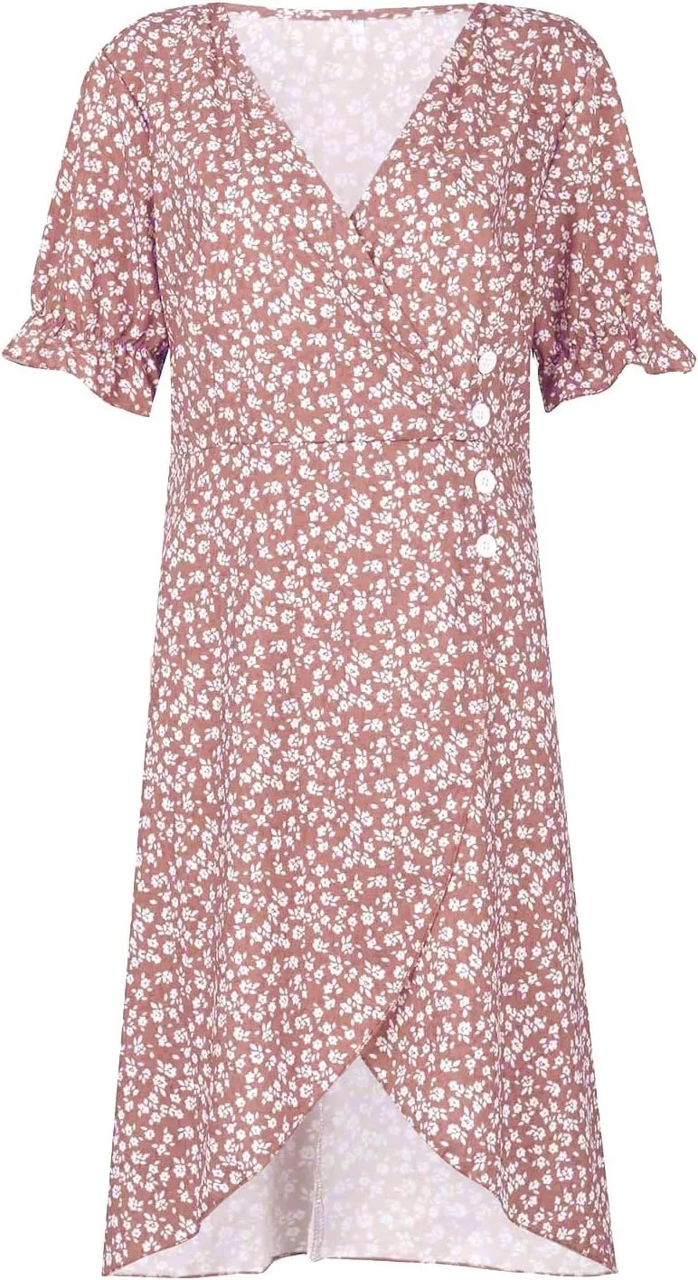 Spring Dresses for Women 2025 Fashion Floral Print V Neck 3/4 Sleeve Dress High Waist Boho Dresses Wrap Maxi Dress