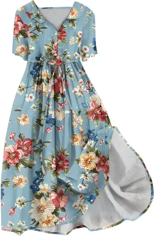 Spring Dresses for Women 2025 Spring Summer Tie Swing Flowy Button Front Tshirt