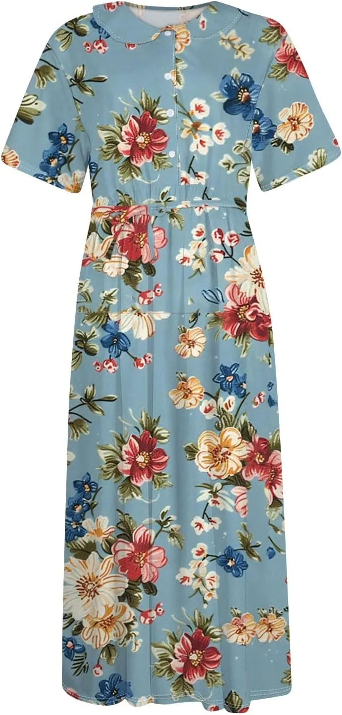 Spring Dresses for Women 2025 Spring Summer Tie Swing Flowy Button Front Tshirt