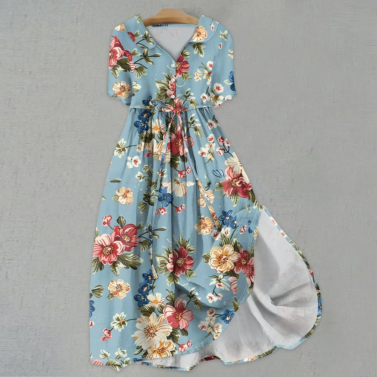 Spring Dresses for Women 2025 Spring Summer Tie Swing Flowy Button Front Tshirt
