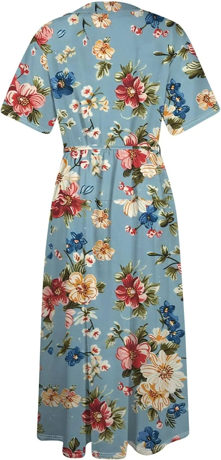 Spring Dresses for Women 2025 Spring Summer Tie Swing Flowy Button Front Tshirt