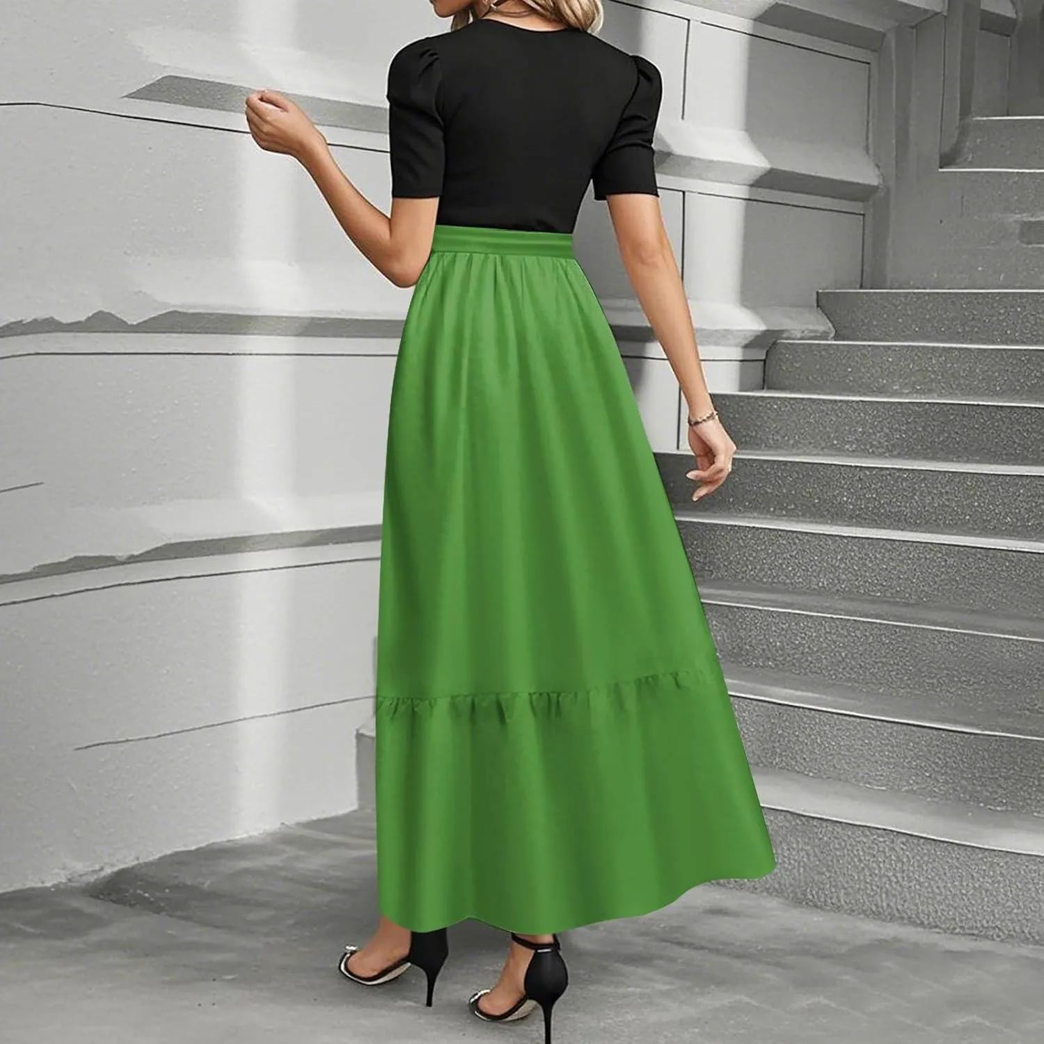 Spring Dresses for Women 2025 Women's Casual Short Sleeves Maxi Dress with High Waist Perfect for Parties and Weddings