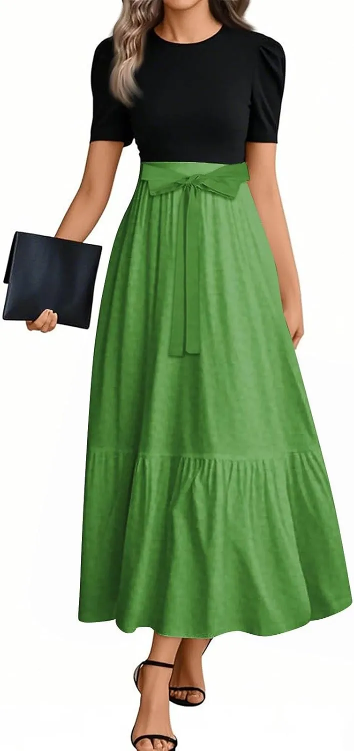 Spring Dresses for Women 2025 Women's Casual Short Sleeves Maxi Dress with High Waist Perfect for Parties and Weddings