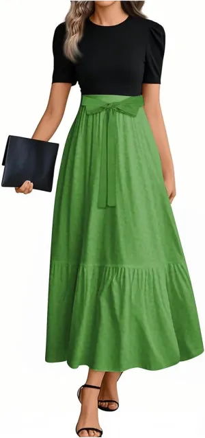 Spring Dresses for Women 2025 Women's Casual Short Sleeves Maxi Dress with High Waist Perfect for Parties and Weddings