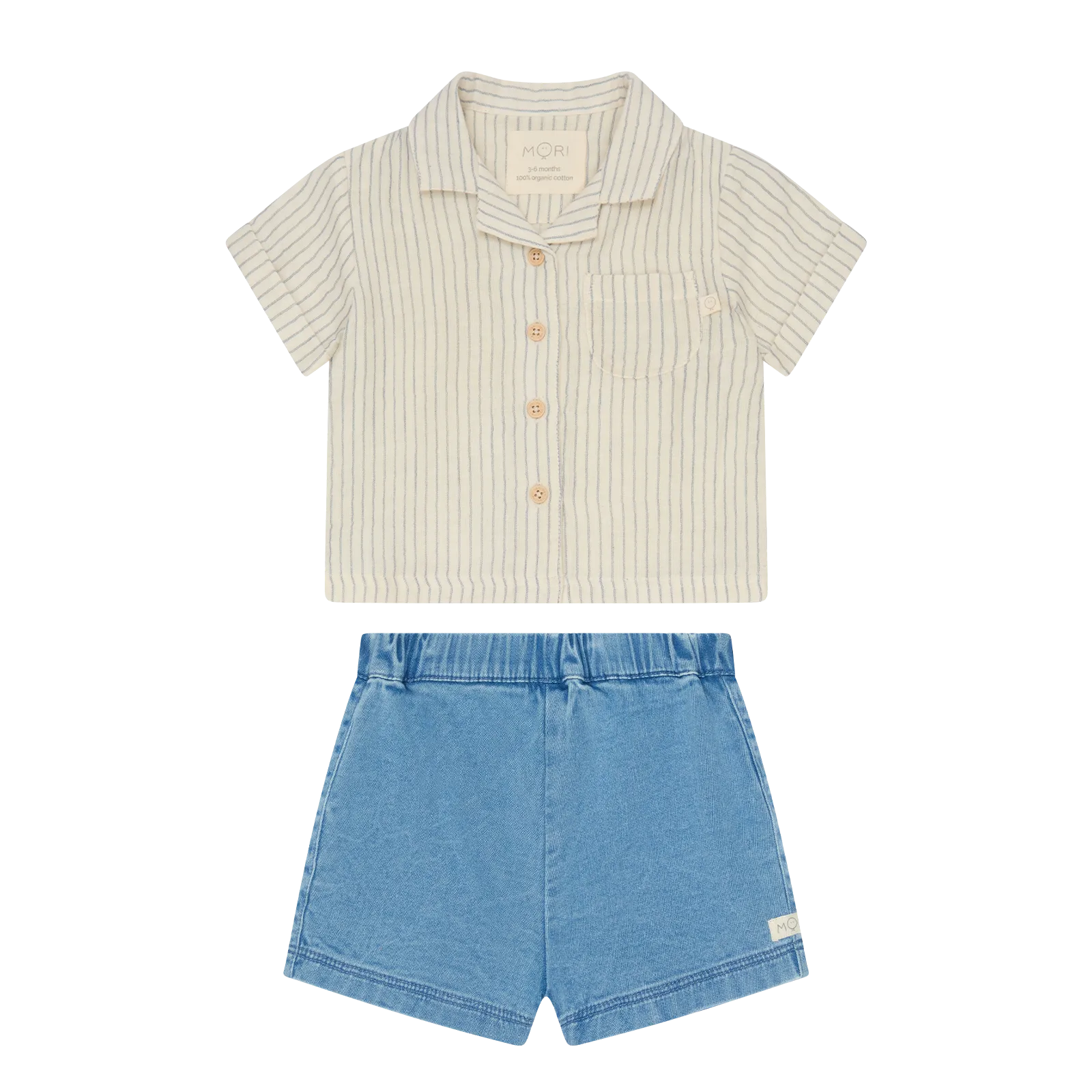 Striped Muslin Short Sleeve Shirt & Denim Shorts Set