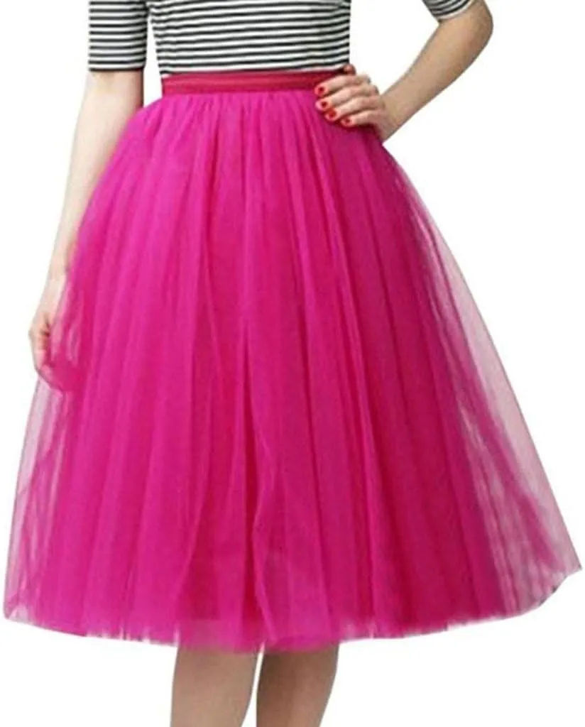 Summer Casual Tutu Skirt for Women Mesh Tulle Layered Pleated Plain Short Midi Ballet Bubble Skirt Loose Party Pettiskirts