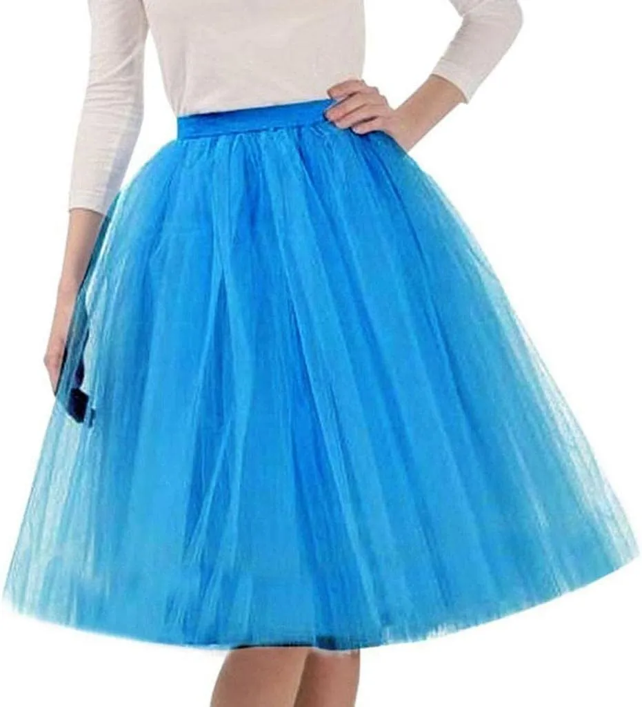 Summer Casual Tutu Skirt for Women Mesh Tulle Layered Pleated Plain Short Midi Ballet Bubble Skirt Loose Party Pettiskirts