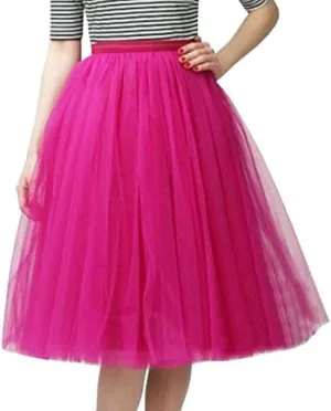 Summer Casual Tutu Skirt for Women Mesh Tulle Layered Pleated Plain Short Midi Ballet Bubble Skirt Loose Party Pettiskirts