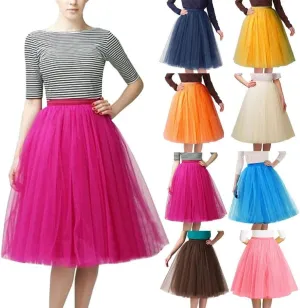 Summer Casual Tutu Skirt for Women Mesh Tulle Layered Pleated Plain Short Midi Ballet Bubble Skirt Loose Party Pettiskirts
