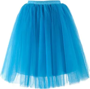 Summer Casual Tutu Skirt for Women Mesh Tulle Layered Pleated Plain Short Midi Ballet Bubble Skirt Loose Party Pettiskirts