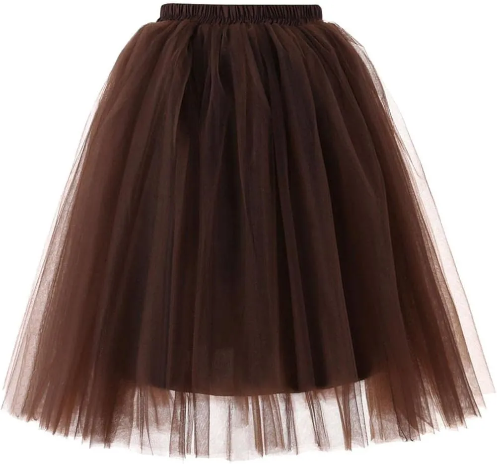 Summer Casual Tutu Skirt for Women Mesh Tulle Layered Pleated Plain Short Midi Ballet Bubble Skirt Loose Party Pettiskirts