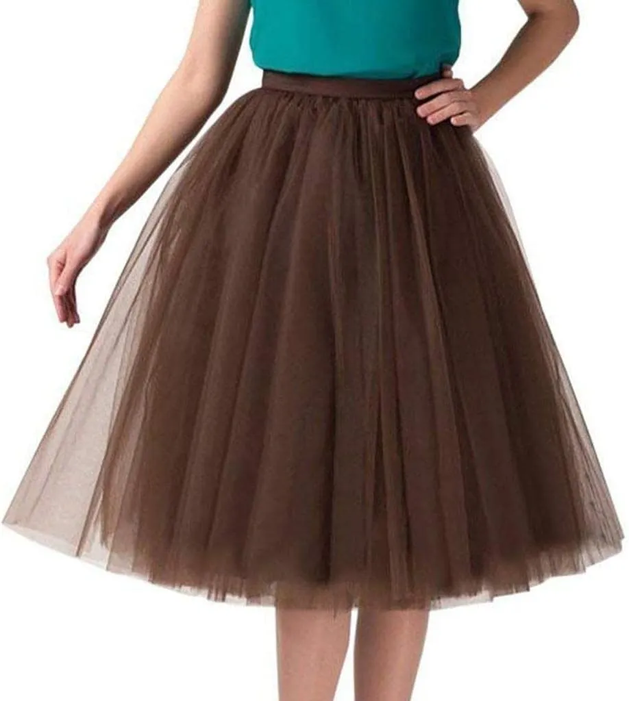 Summer Casual Tutu Skirt for Women Mesh Tulle Layered Pleated Plain Short Midi Ballet Bubble Skirt Loose Party Pettiskirts