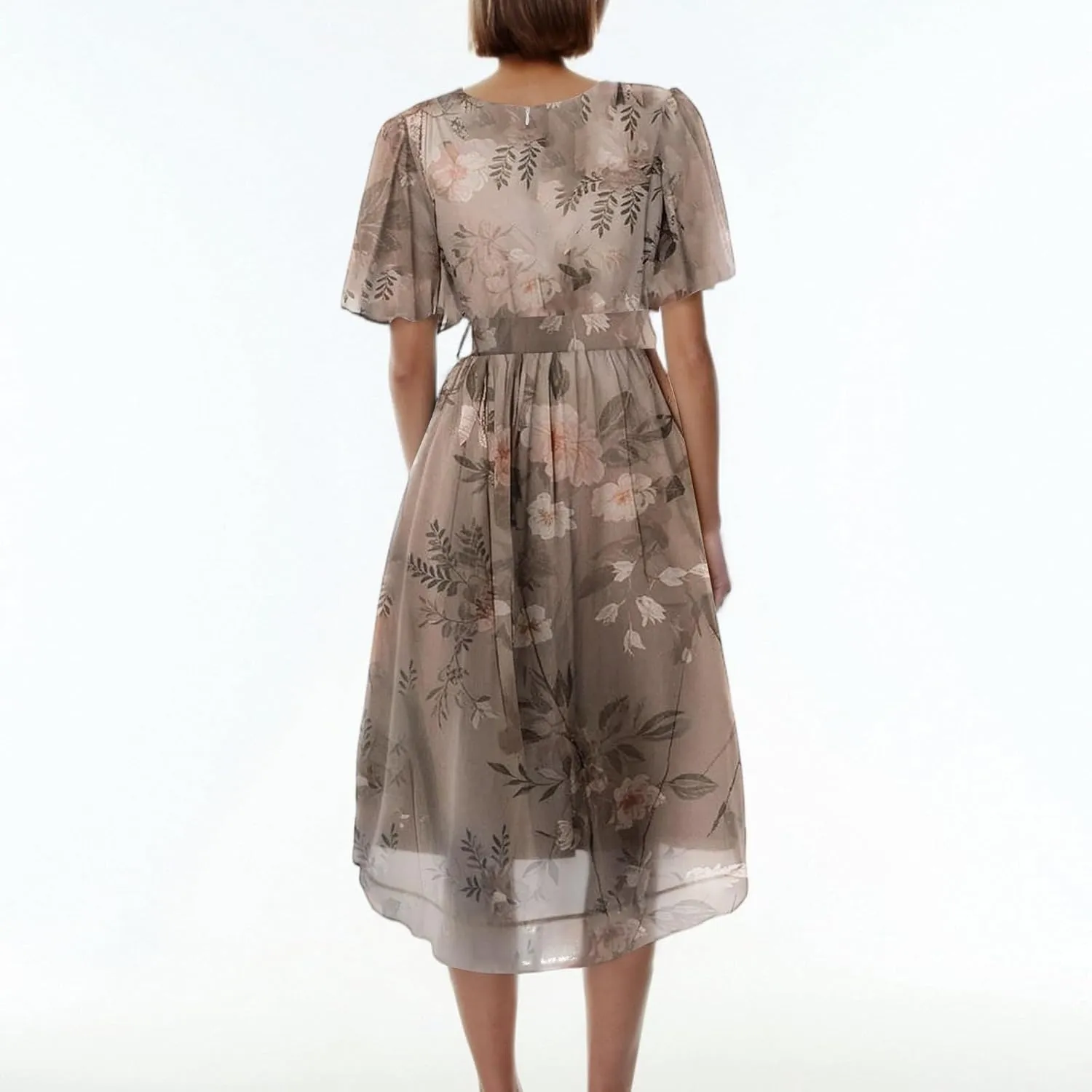 Summer Chiffon Dresses for Women Formal Elegant V Neck Wrap Floral Midi Dress Flowy Belted Short Sleeve Prom Dresses
