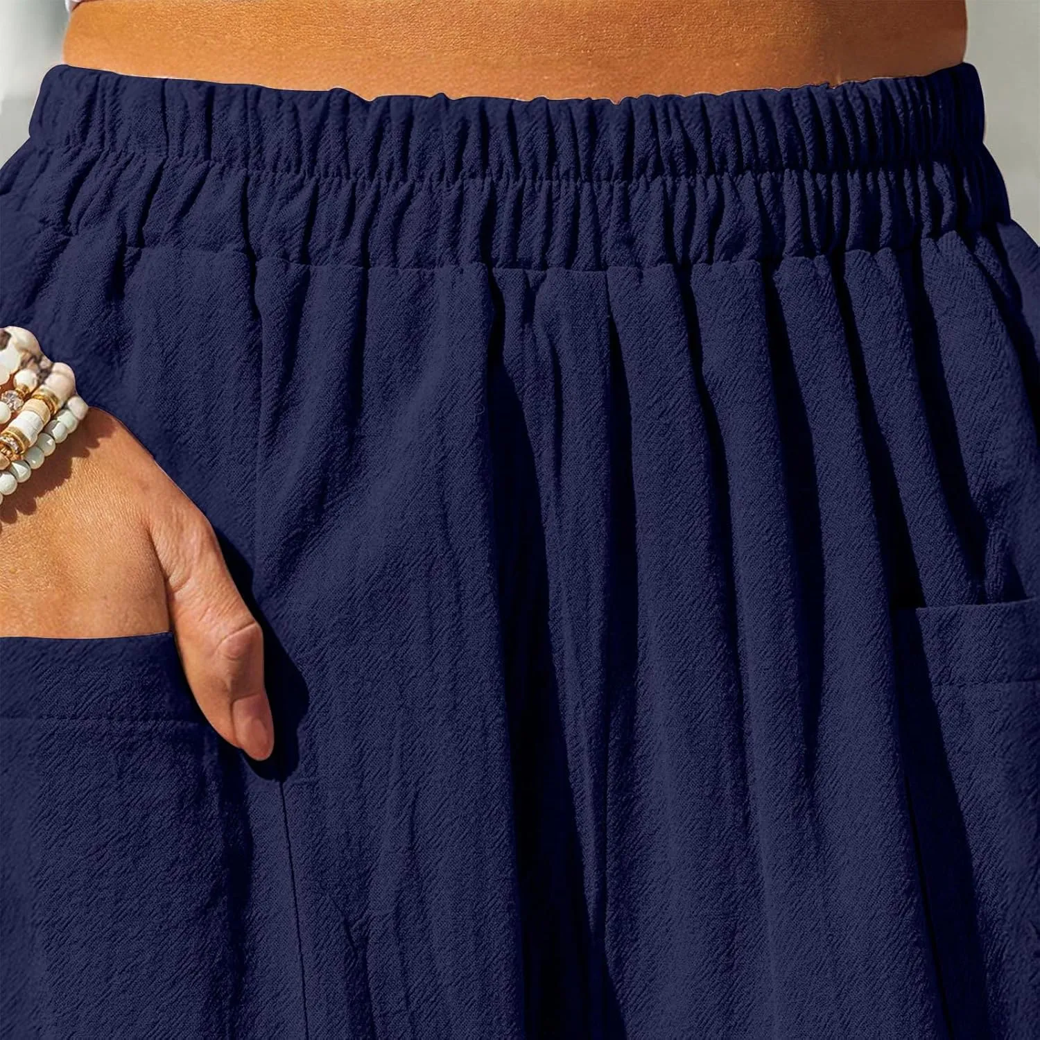 Summer Cotton Linen Pants Women Elastic Waist Straight Pant Wide Leg Beach Trousers Cozy Lightweight Resort Pants