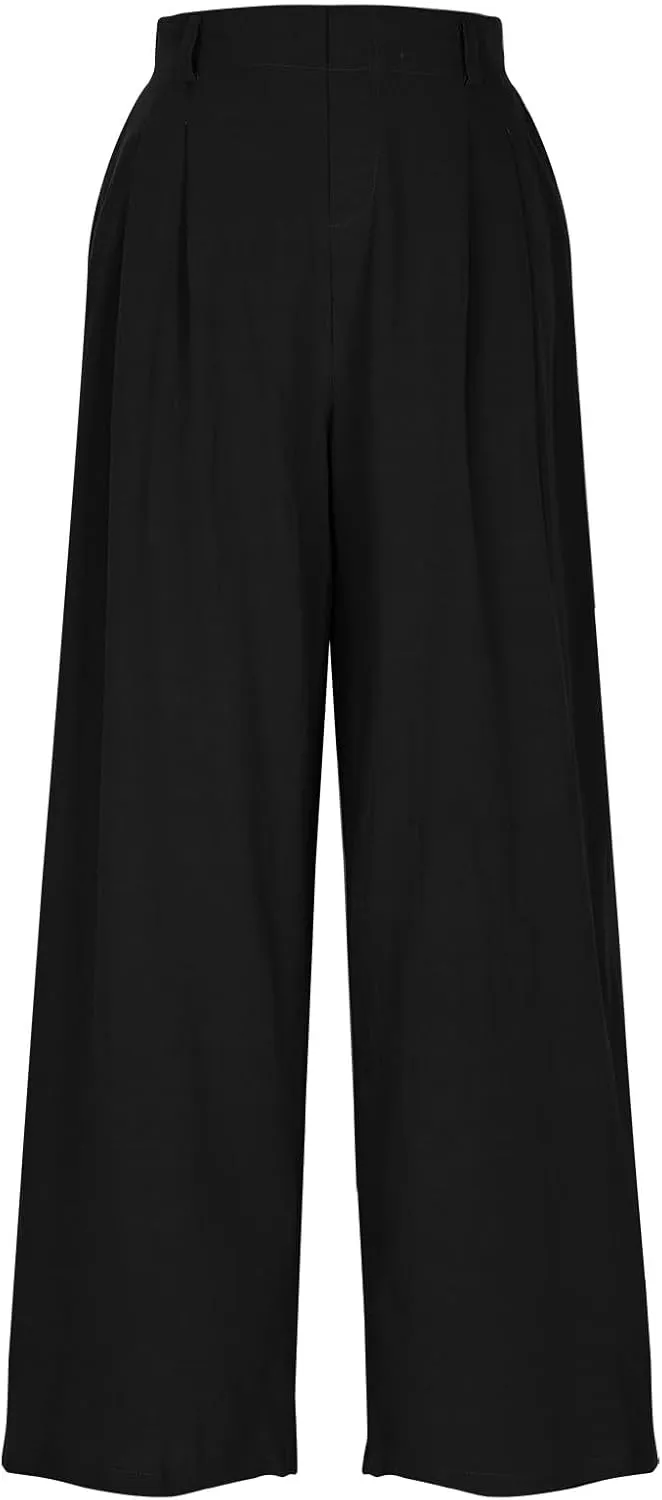 Summer Cotton Linen Pants Women Elastic Waist Straight Wide Leg Beach Trousers Cozy Lightweight Resort Pant Plus Size