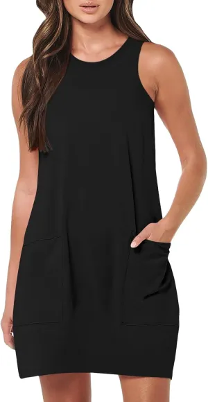 Summer Dresses for Women 2024 Trendy Scoop Neck Tank Dress Sleeveless Dressy Casual Sundress with Pocket