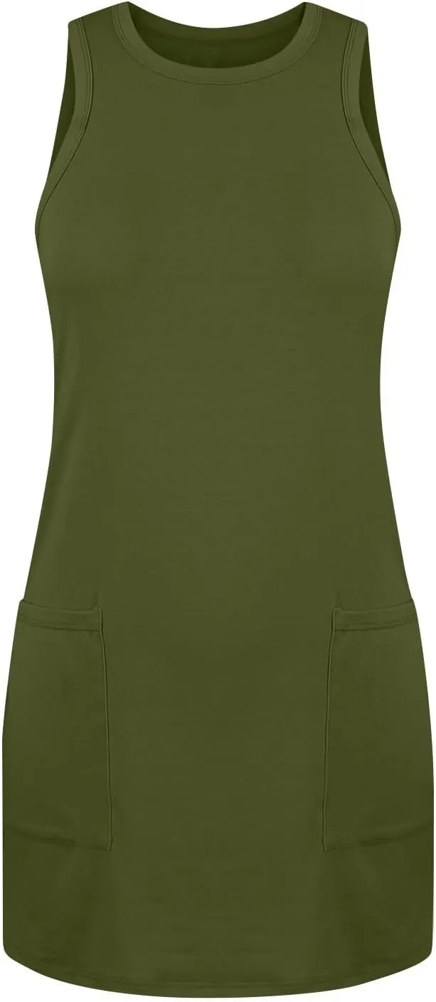 Summer Dresses for Women 2024 Trendy Scoop Neck Tank Dress Sleeveless Dressy Casual Sundress with Pocket