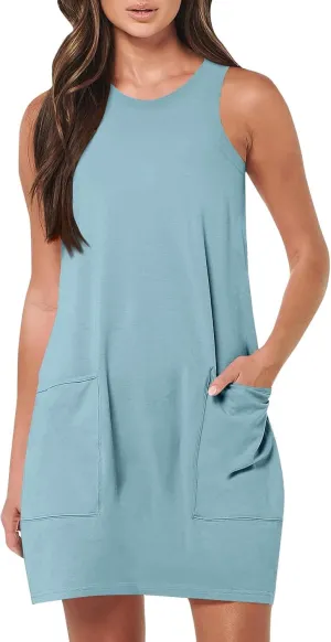 Summer Dresses for Women 2024 Trendy Scoop Neck Tank Dress Sleeveless Dressy Casual Sundress with Pocket