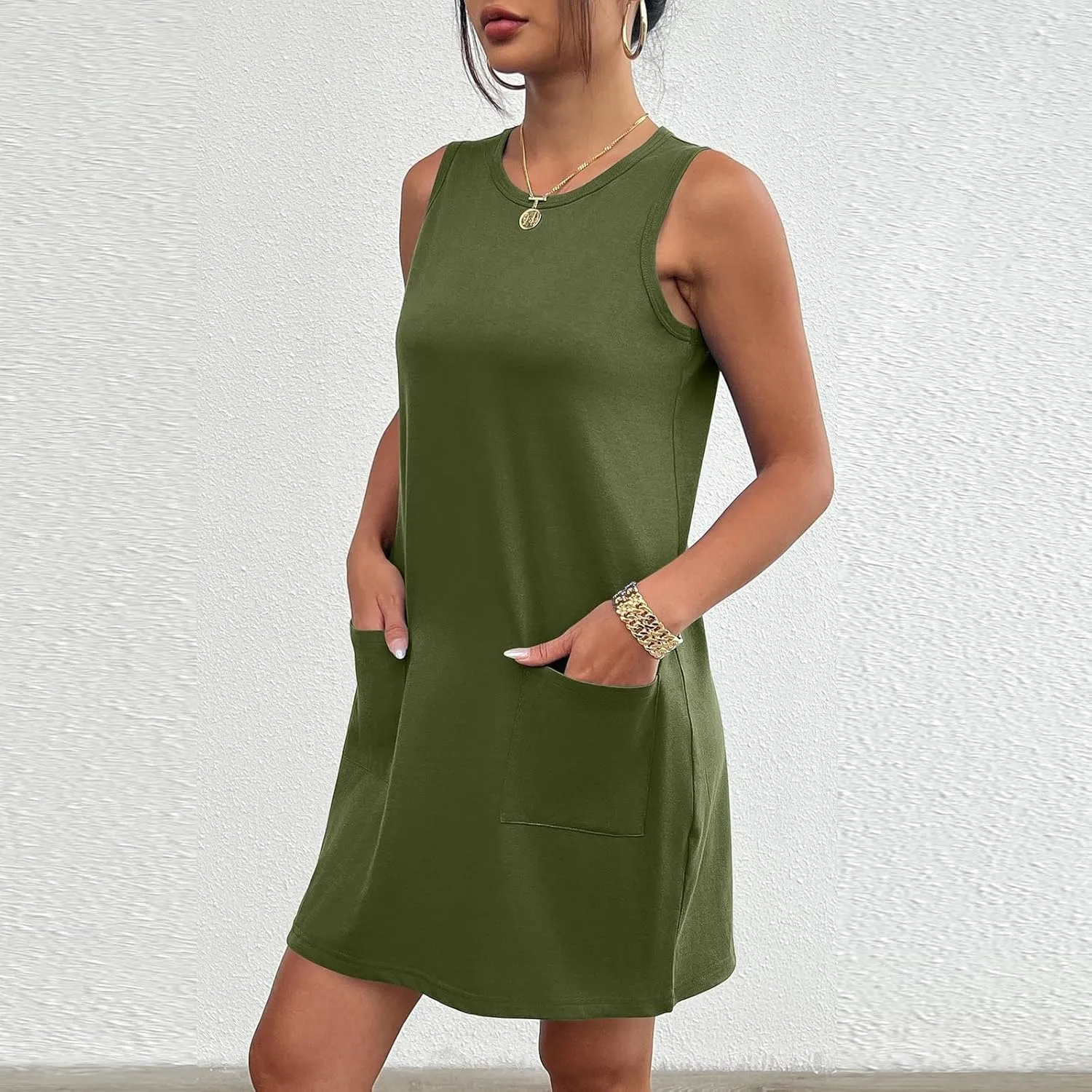 Summer Dresses for Women 2024 Trendy Scoop Neck Tank Dress Sleeveless Dressy Casual Sundress with Pocket