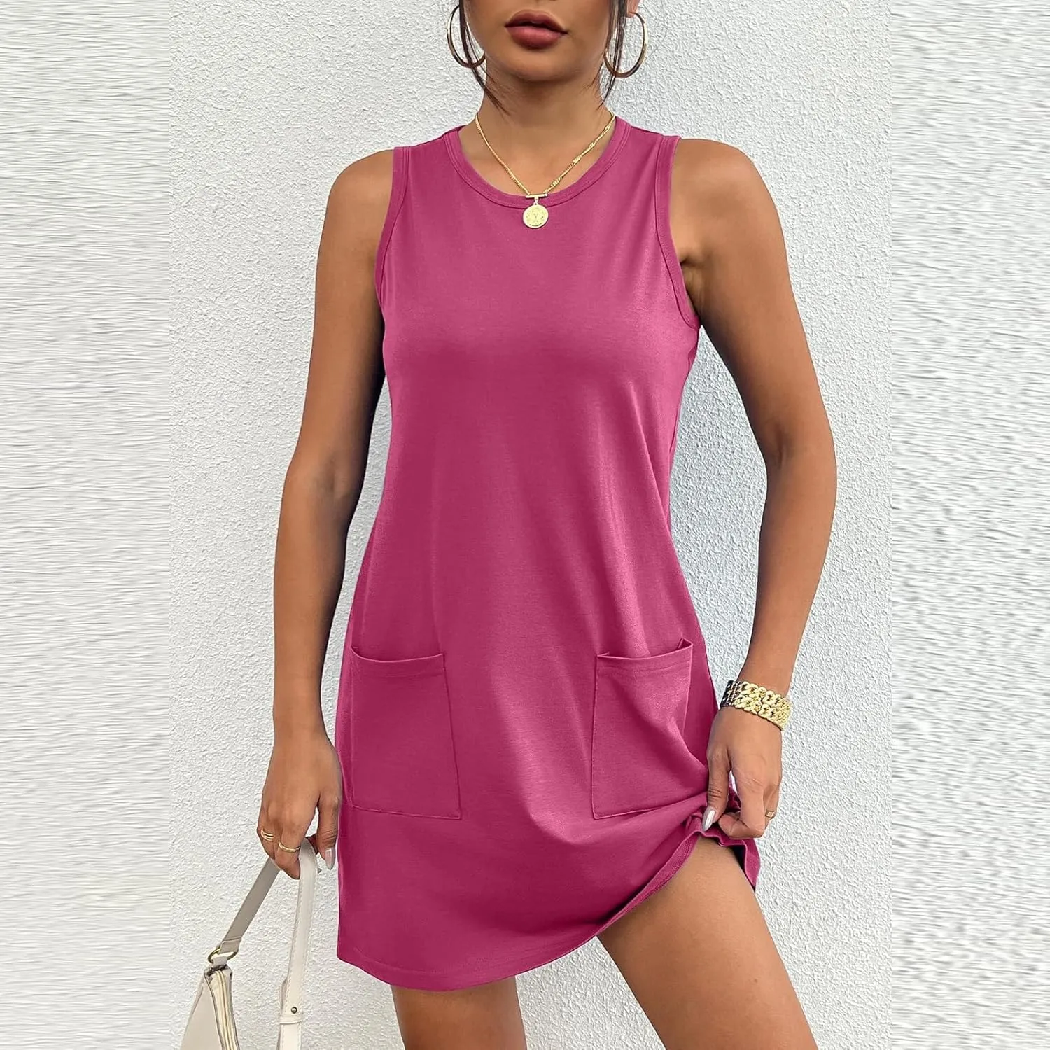 Summer Dresses for Women 2024 Trendy Scoop Neck Tank Dress Sleeveless Dressy Casual Sundress with Pocket