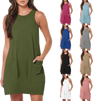Summer Dresses for Women 2024 Trendy Scoop Neck Tank Dress Sleeveless Dressy Casual Sundress with Pocket