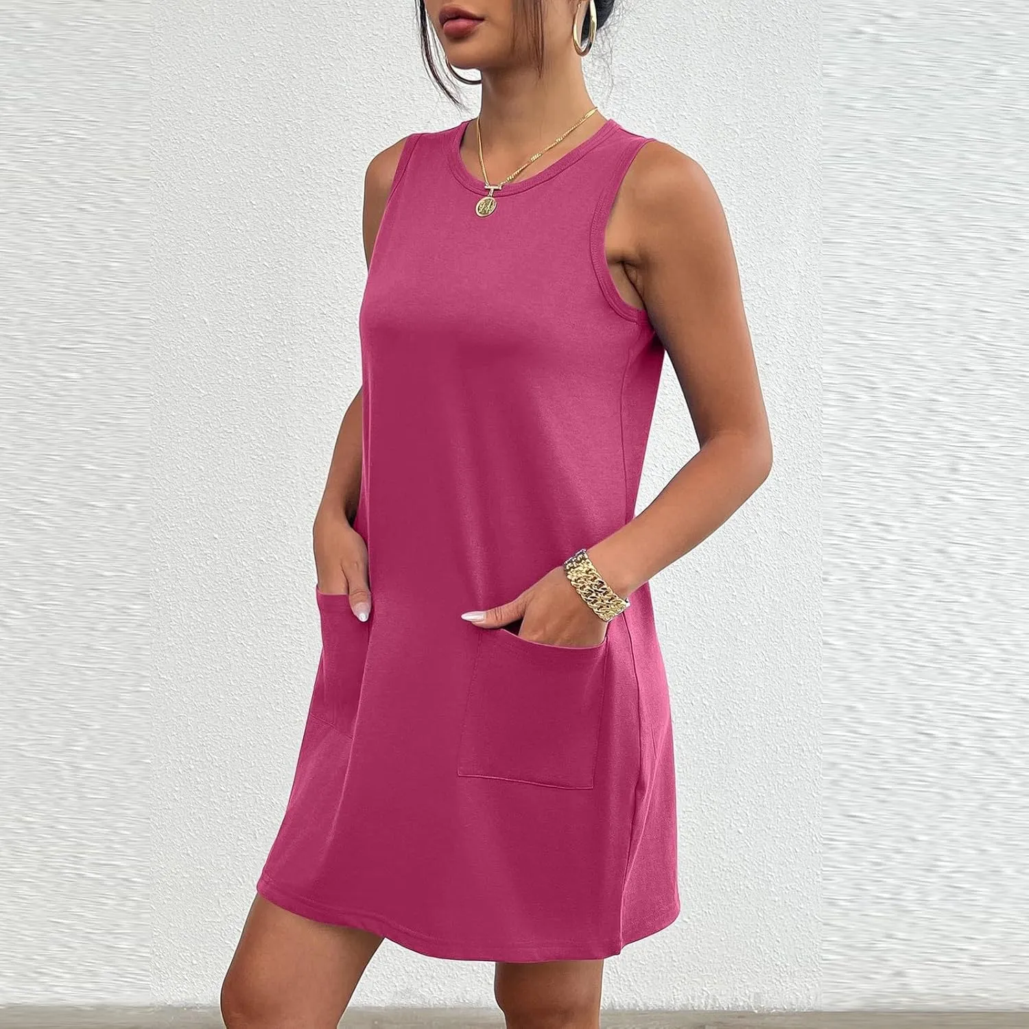Summer Dresses for Women 2024 Trendy Scoop Neck Tank Dress Sleeveless Dressy Casual Sundress with Pocket